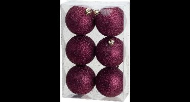 Cosy & Trendy Kerstballen - 6x st - donkerroze - glitters - D8 cm - kunststof - kerstversiering