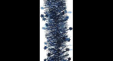 Decoris Kerstslinger - sterren - donkerblauw - 270 x 10 cm - lametta/folie - kerstboomslinger