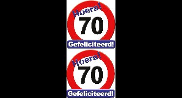 70 jaar verjaardag stopbord - 2x stuks - Dia 50 cm - Leeftijd feestartikelen - verkeersbord - Karton - Huldebord - Deurbord