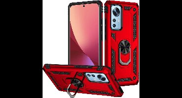 Hoesje Geschikt voor Xiaomi 12 Pro Ring hoesje Hybrid Armor Anti-Shock hoesje Rood - Hoesje Geschikt voor Xiaomi 12 Pro -Hoesje Geschikt voor Xiaomi 12 Pro Hoesje kickstand Ring houder cover TPU backcover hoesje