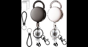 Set van 2 RVS Uittrekbare Sleutelhanger met Lanyard en Karabijnsluiting - Badgehouder met Clip en 60cm koord - Intrekbare Broekclip Karabijnhaak Sleutelkoord - Afrolmechanisme voor Badges en Sleutels - ID Jojo Pasjeshouder Keycord\Keykoord - Zilver