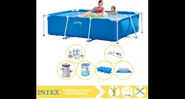 Intex Rectangular Frame Zwembad - Opzetzwembad - 220x150x60 cm - Inclusief Solarzeil, Onderhoudspakket, Zwembadpomp, Filter, Stofzuiger en Zwembadtegels