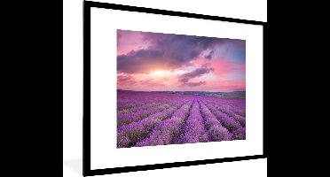 PosterMonkey - Poster - Fotolijst - Bloemen - Lavendel - Zon - Wolken - Paars - 80x60 cm - Frame - Poster kader - Foto met lijst - Poster natuur - Poster lavendel