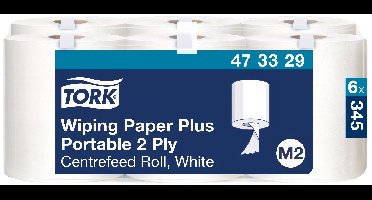 Tork 473329 6st Wiping Plus Centerfeed Poetspapier 2lgs wit 23x19cm pak a 6 rol (473329)