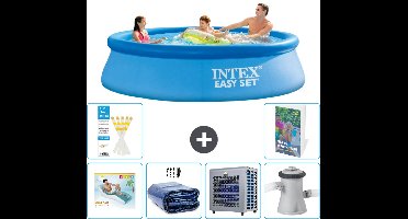 Intex Rond Opblaasbaar Easy Set Zwembad - 305 x 76 cm - Blauw - Inclusief Loungebed - Solarzeil - Warmtepomp - Zwembadfilterpomp - 7-delig