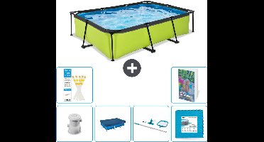 EXIT Rechthoekig Lime Frame Zwembad - 300 x 200 x 65 cm - Inclusief Pomp Afdekzeil - Schoonmaakset - Vloertegels - 7-delig