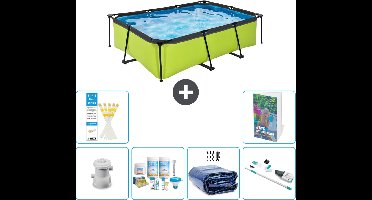 EXIT Rechthoekig Lime Frame Zwembad - 220 x 150 x 65 cm - Inclusief Pomp Onderhoudspakket - Solarzeil - Stofzuiger - 7-delig