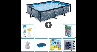 EXIT Rechthoekig Stone Frame Zwembad - 300 x 200 x 65 cm - Inclusief Pomp Afdekzeil - Onderhoudspakket - Warmtepomp - 7-delig
