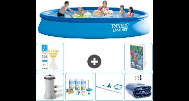 Intex Rond Opblaasbaar Easy Set Zwembad - 457 x 84 cm - Blauw - Inclusief Pomp Onderhoudspakket - Schoonmaakset - Solarzeil - 7-delig