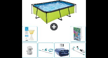 EXIT Rechthoekig Lime Frame Zwembad - 220 x 150 x 65 cm - Inclusief Pomp Schoonmaakset - Solarzeil - Stofzuiger - 7-delig
