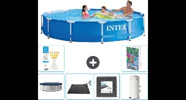 Intex Rond Frame Zwembad - 366 x 76 cm - Blauw - Inclusief Afdekzeil - Solar Mat - Vloertegels - Zwembadfilterpomp - 7-delig