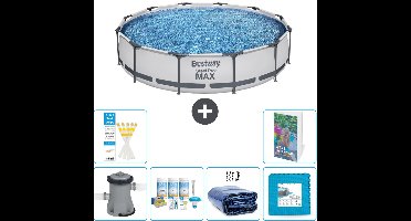 Bestway Rond Steel Pro MAX Zwembad - 366 x 76 cm - Grijs - Inclusief Pomp Onderhoudspakket - Solarzeil - Vloertegels - 7-delig