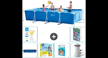 Intex Rechthoekig Frame Zwembad - 450 x 220 x 84 cm - Blauw - Inclusief Afdekzeil - Onderhoudspakket - Speelgoed - Zwembadfilterpomp - 7-delig