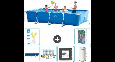 Intex Rechthoekig Frame Zwembad - 450 x 220 x 84 cm - Blauw - Inclusief Afdekzeil - Onderhoudspakket - Vloertegels - Zwembadfilterpomp - 7-delig