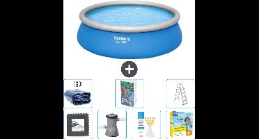Bestway Rond Opblaasbaar Fast Set Zwembad - 457 x 122 cm - Blauw - Inclusief Pomp - Ladder Onderhoudspakket - Solarzeil - Vloertegels - 8-delig
