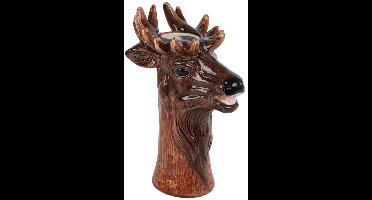 Van Manen vaas hert bruin aardewerk decoratie 18x16,5x24cm.