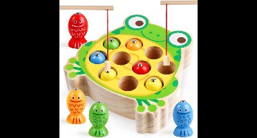 Houten visspel voor peuters, houten kikker, magnetisch visspeelgoed, kleurensorteerpuzzel, Montessori kleuterschool, fijne motoriek voor jongens en meisjes van 3, 4 en 5 jaar oud
