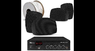 Power Dynamics complete buiten speaker set - 4x waterdichte mini speakers en 100V versterker - Zwart