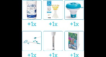Zwembad Onderhoudspakket - Onderhoud Zwembad - bevat Chloor - Testrips - Chloordrijver - Schoonmaakset - Thermometer en Zwembadgids (6-delig)