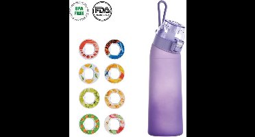 Drinkfles 700ml – Paars verloop – Innovatieve geurwaterfles met 8 smaakpods & rietje | Suikervrij en 0 calorieën | Lekvrije Tritan sportfles, ideaal voor fitness/reizen/dagelijks gebruik