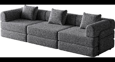 Slaapbank – Bedbank – Bankstel – Sofa – Logeerbed – 2-zits Chenille – Opbergruimte in Armleuning – Drie Metalen Frames