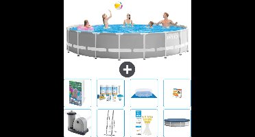Intex Rond Prism Frame Zwembad - 548 x 122 cm - Grijs - Inclusief Pomp - Ladder - Grondzeil - Afdekzeil - Onderhoudspakket - Speelgoed - 9-delig