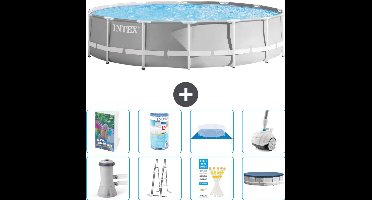 Intex Rond Prism Frame Zwembad - 427 x 107 cm - Grijs - Inclusief Pomp - Ladder - Grondzeil - Afdekzeil - Filter - Stofzuiger - 9-delig