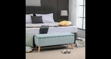 Opbergbank – Opbergbank – Bankje – Zitbank – Poef – Linnen-Look Kussen – Massief Houten Poten – 110x39x45 cm – Lichtgroen