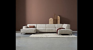 U-bank RIVER Hoekbank – Chaise Longue Links + 2,5-Zits + Ottoman Rechts – Stof Majestic Beige – 368 cm