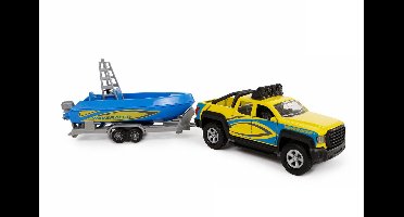 Kids Globe Terreinwagen met Trailer en Boot, 29cm