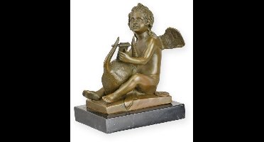 Bronzen beeld - Zittend engeltje - sculptuur - 11,7 cm hoog