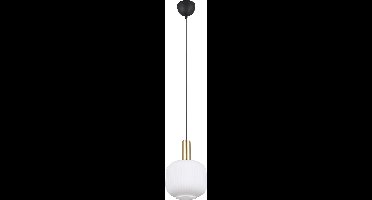 LED Hanglamp - Hangverlichting - Torna Pala - E27 Fitting - Rond - Wit Glas - Mat Messing - Metaal