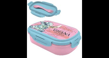 Lilo & Stitch ''Ohana'' Lunchbox / broodtrommel / brooddoos met bestek - vorklepel - Magical - PP - Lunchtrommel - School