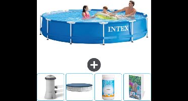 Intex Rond Frame Zwembad - 366 x 76 cm - Blauw - Inclusief Zwembadfilterpomp - Afdekzeil - Chloor - Zwembadgids