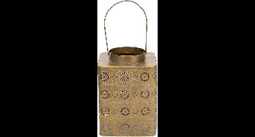 Antique Lantaarn voor Kaarsen - Binnen en Buiten - Windlicht - Tafellamp - Goud - 20,5cm - Metaal