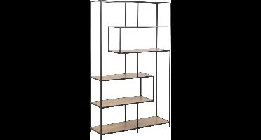 Sea kast met 4 planken, eiken, zwart metaal.