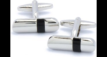 Manchetknopen - Zilver Lang Ovaal met Zwart Onyx