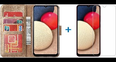 Hoesje Geschikt Voor Samsung Galaxy A02s Hoesje bookcase - Goud Met screenprotector