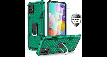 Hoesje Geschikt Voor Samsung Galaxy A21S hoesje nieuw Schokbestendige ring armor Groen - Screenprotector Galaxy A21S 2X tempered Glass
