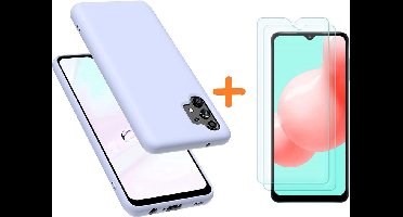 Hoesje Geschikt Voor Samsung Galaxy A32 hoesje - A32 4G hoesje Silicone Lila - Galaxy A32 Liquid Silicone Soft Nano cover - 2pack Screenprotector Galaxy A32