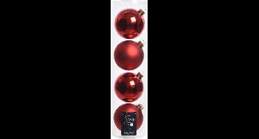 Decoris - 4 kerstballen kerstrood - glans en mat - 100 mm