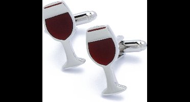Manchetknopen - Wijnglazen Zilver en Rood