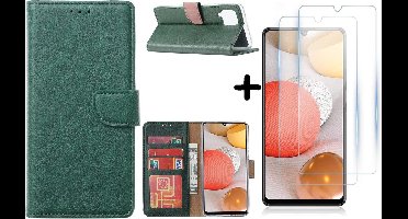 Hoesje Geschikt Voor Samsung Galaxy A42 5G hoesje bookcase Groen - Galaxy A42 wallet case portemonnee - A42 book case hoes cover - 2X screenprotector / tempered glass