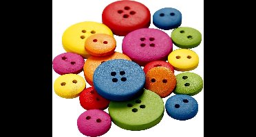 Houten knopen, d 12-20 mm, 2-4 gaten, diverse kleuren, 360 stuk/ 1 doos