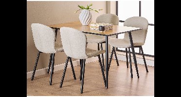 Wilma eethoek tafel met 4 stoelen natuur, beige.