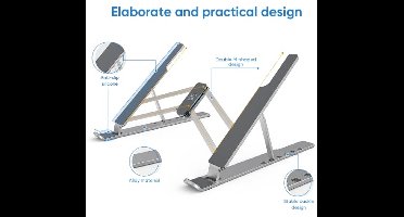 Draagbare Tablet Houder met 6 Verstelbare Hoeken - Stabiele en Opvouwbare Bureau Tablet Stand voor Tablets, Laptops, Tekenschermen, en Mobiele Telefoons (30-40 cm)