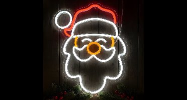 HEM LED Neon Kerstman met witte rand op muts – Kerstverlichting Wandlamp – Oranje/Rood/Wit – Binnen – Neon Kerstverlichting – Inclusief Opbergzak