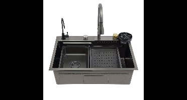 Roestvrijstalen Spoelbak – Keukenspoelbak – Inbouwspoelbak – Moderne Spoelbak – Spoelbak Met Kraan – 66 cm Breed – Duurzaam RVS Materiaal – Inclusief Snijplank & 3 Waterstanden