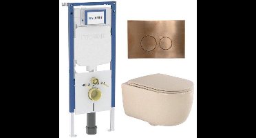 QeramiQ Dely Swirl Toiletset - 36.3x51.7cm - Geberit UP720 Duofix Sigma inbouwreservoir - slim zitting - koperen bedieningsplaat - ronde knoppen - beige