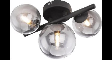 Globo Riha plafondlamp wandlamp - zwart metaal rookglas - 21x28x19cm - incl 3xG9 led